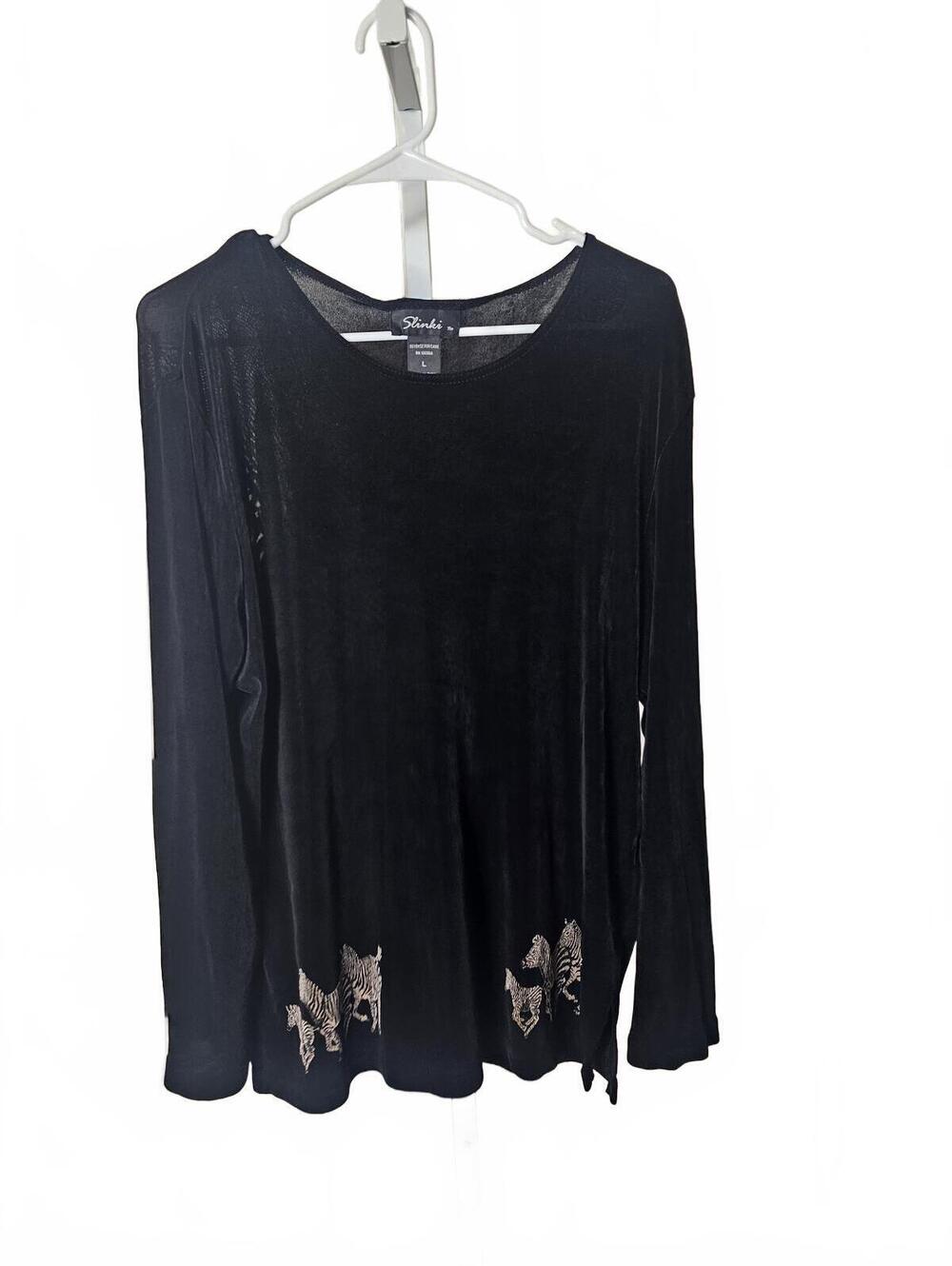 Slinki Black Long Sleeve Top with Zebra Print Detail Size L